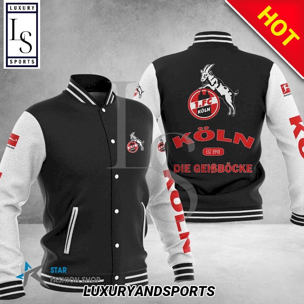 1. FC Koln Black White Varsity Baseball Jacket for Men & Women | Soccer Team Fan Gift