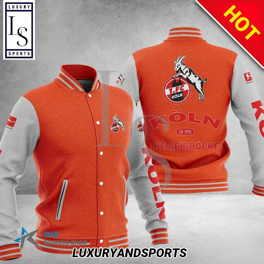 1. FC Koln Orange White Varsity Baseball Jacket for Men & Women | Soccer Team Fan Gift