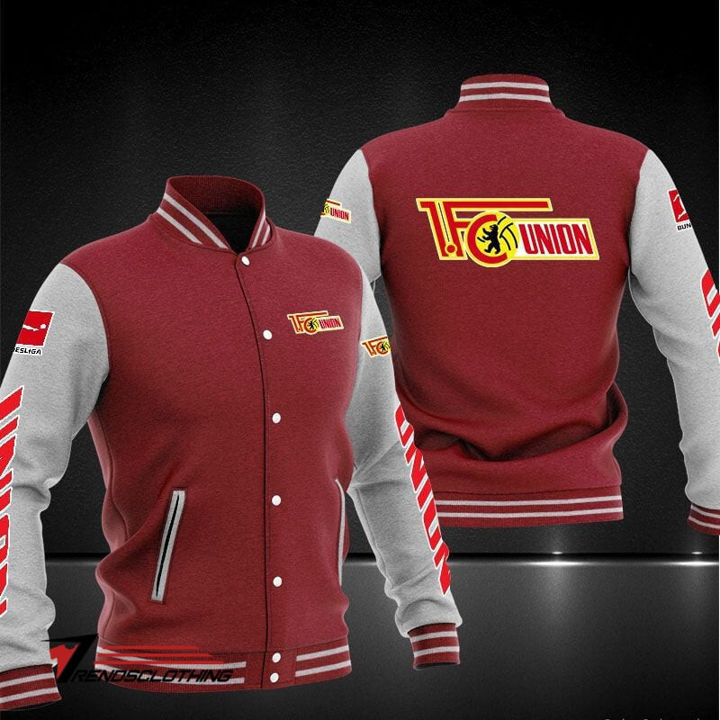 1. FC Union Berlin Maroon White Varsity Baseball Jacket for Men & Women | Soccer Team Fan Gift
