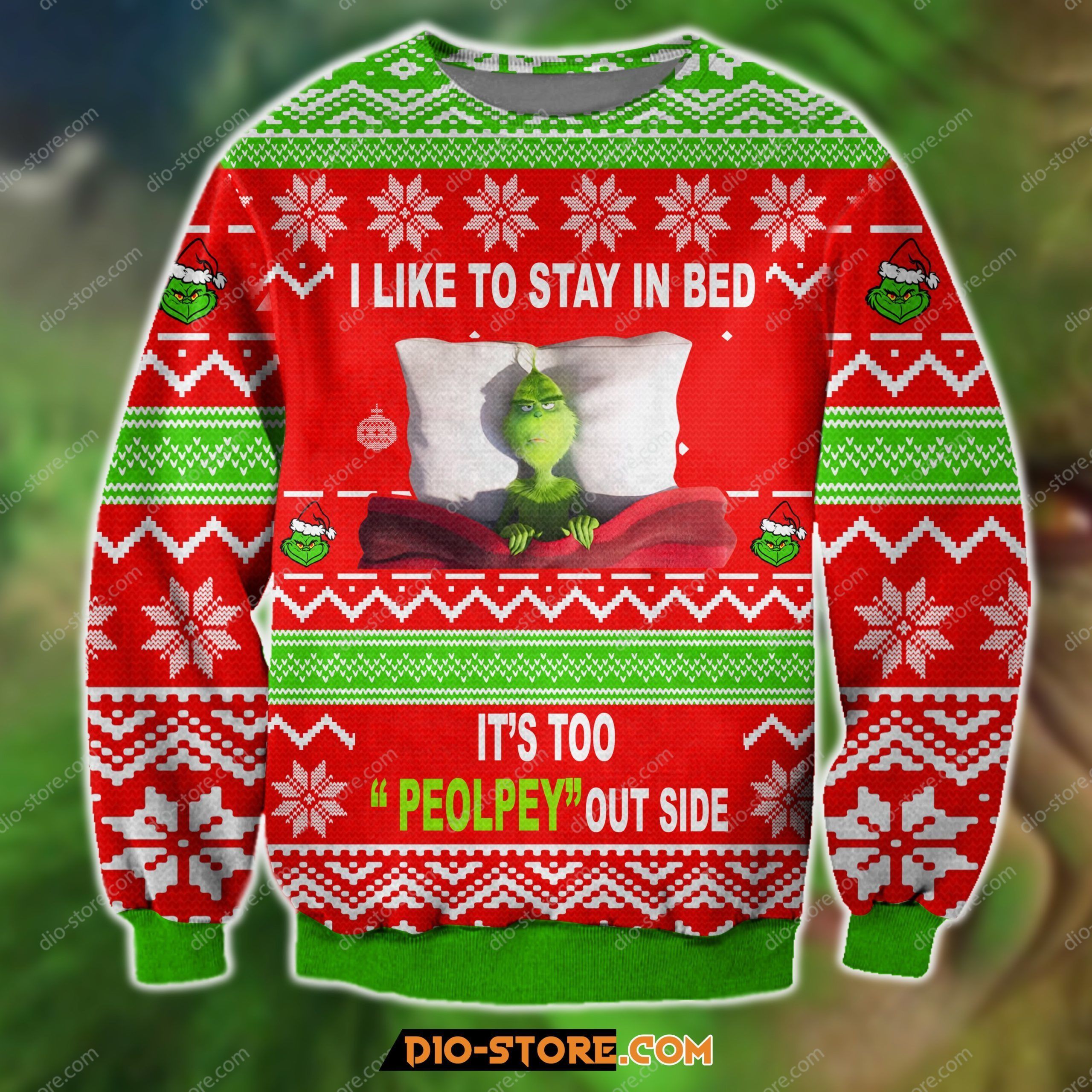 3D Print Knitting Pattern The Grinch I Like To Stay In Bed Ugly Christmas Sweater