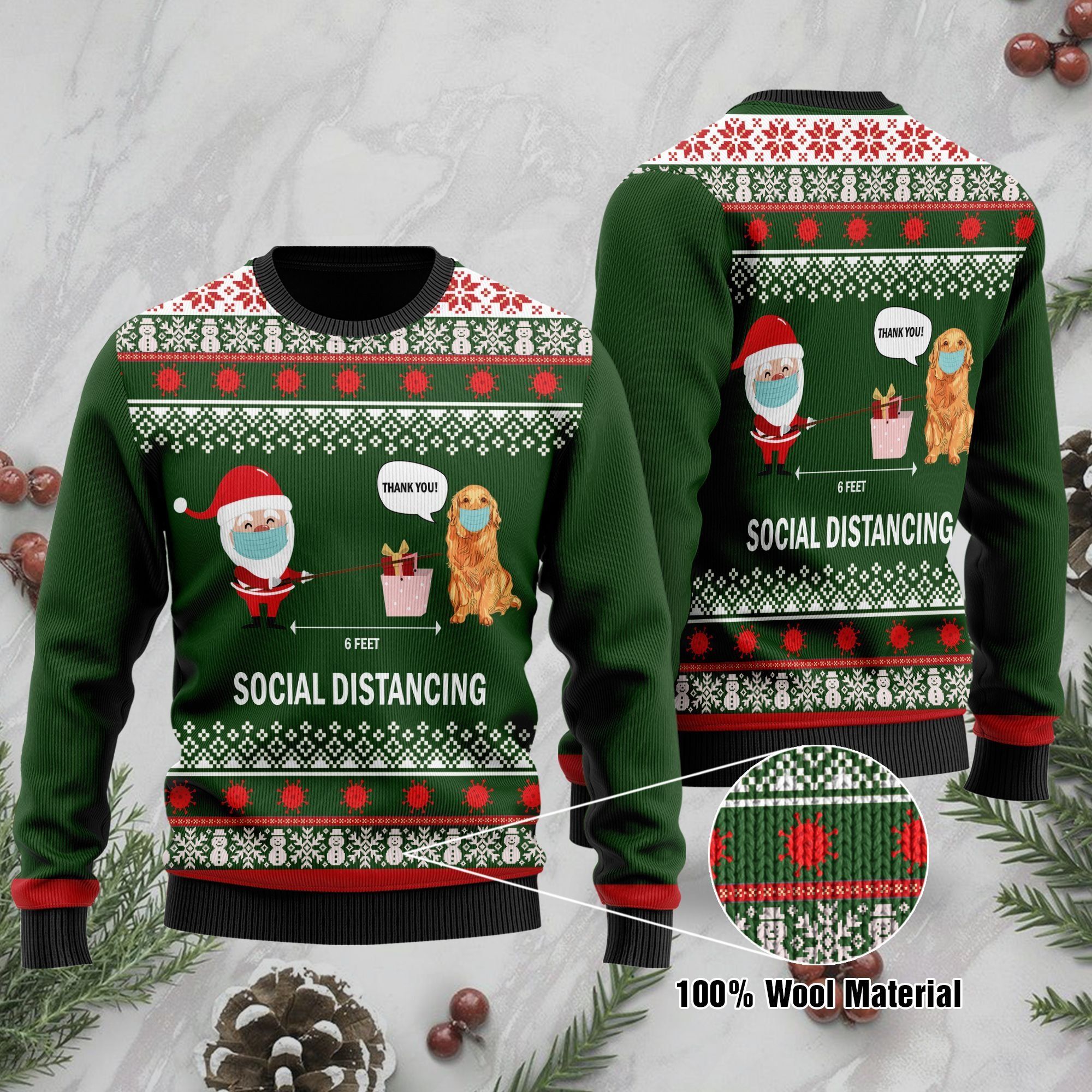 6 Feet Social Distancing Golden Retriever And Santa Claus Ugly Christmas Sweater For Golden Retriever Lovers On Christmas Days