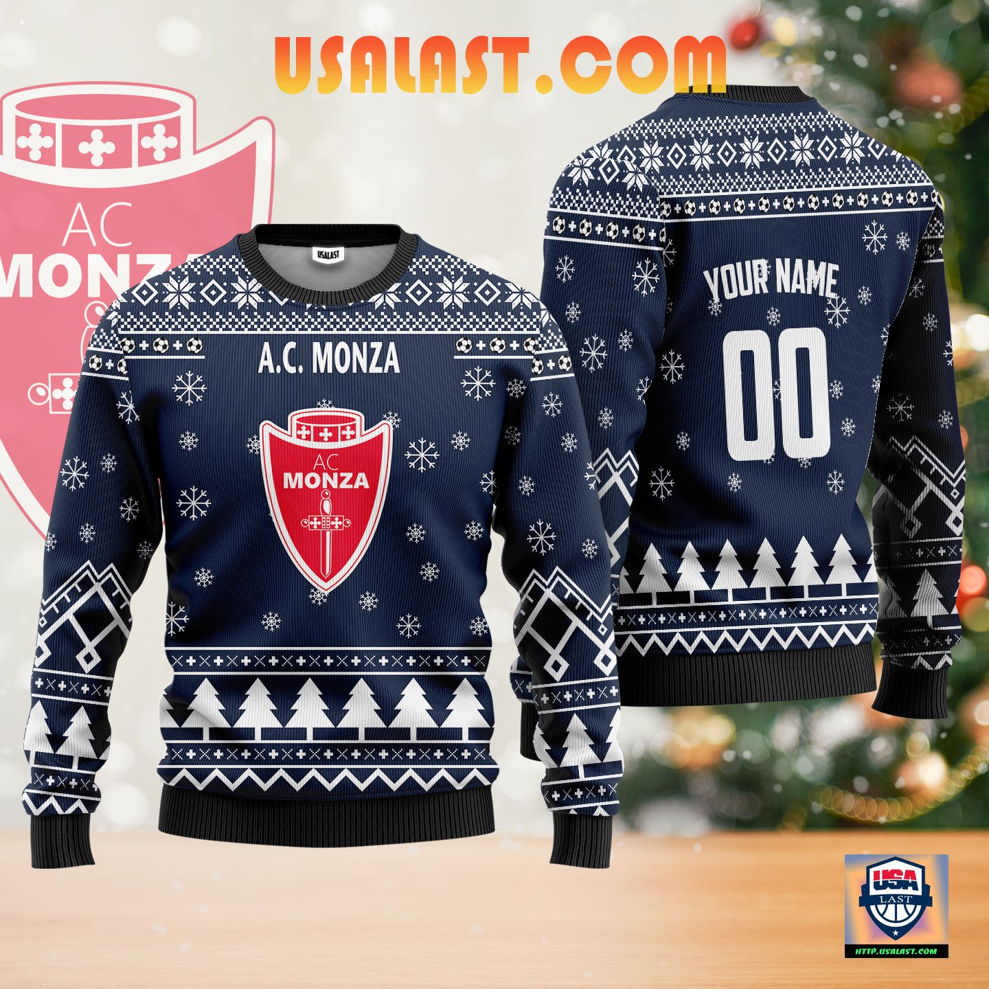 A.C Monza Personalized Ugly Christmas Sweater Blue Version