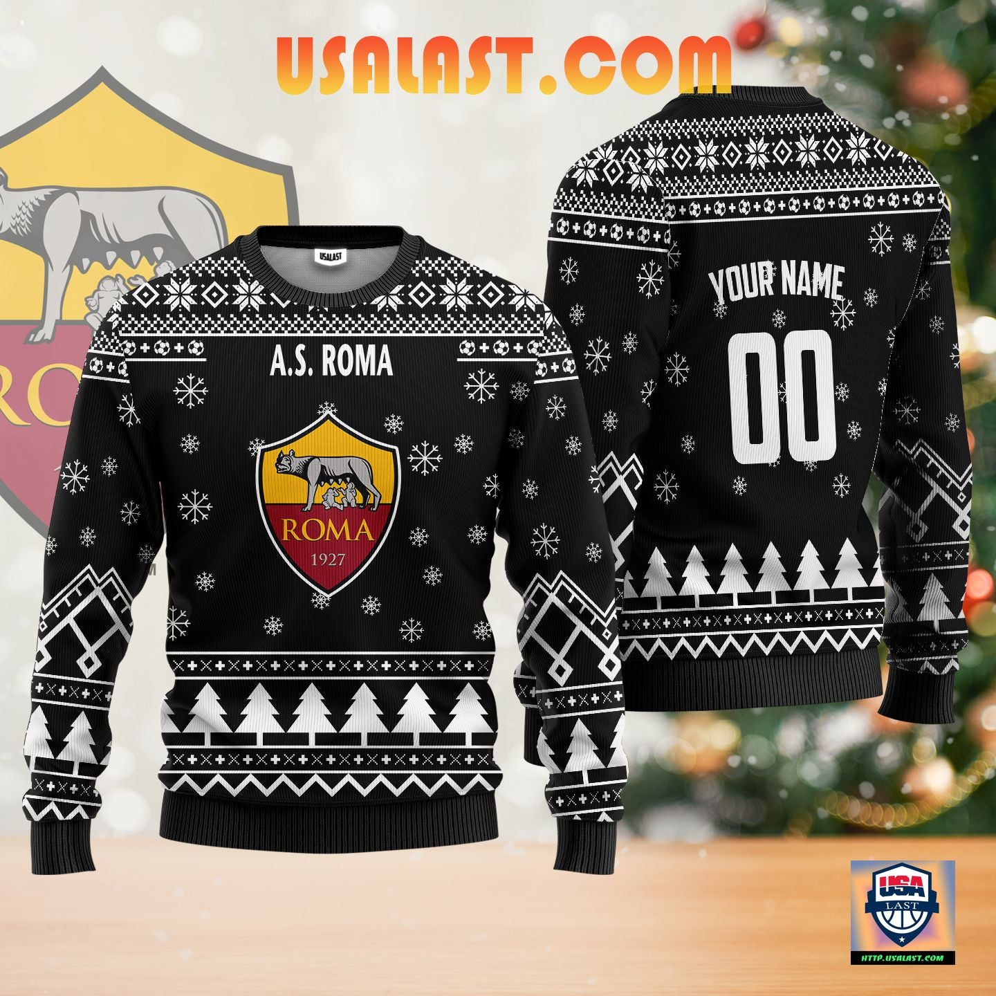 A.S Roma Personalized Ugly Christmas Sweater Black Version