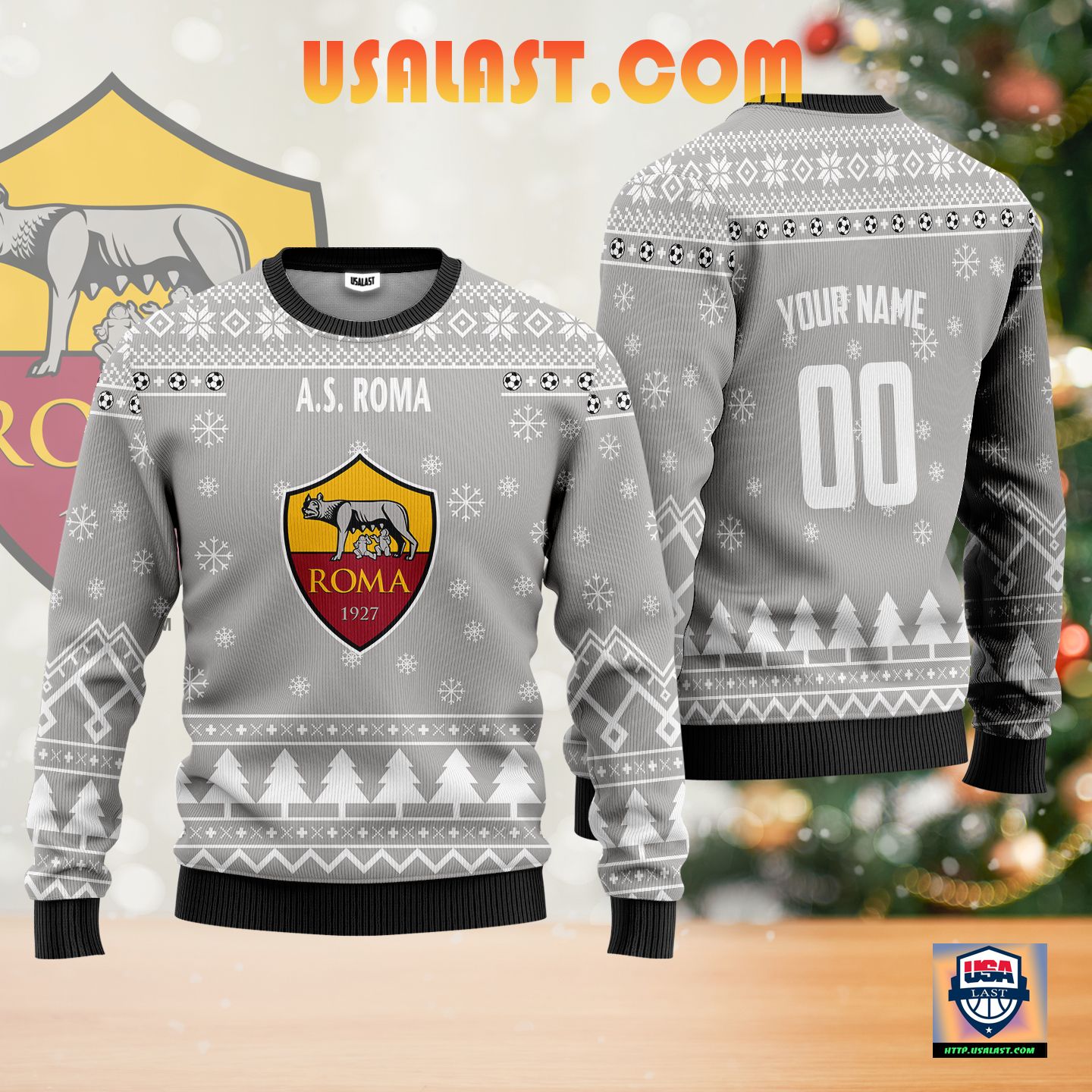 A.S Roma Personalized Ugly Christmas Sweater Grey Version