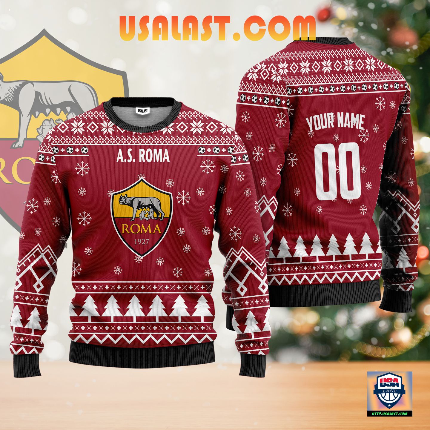 A.S Roma Personalized Ugly Christmas Sweater Red Version