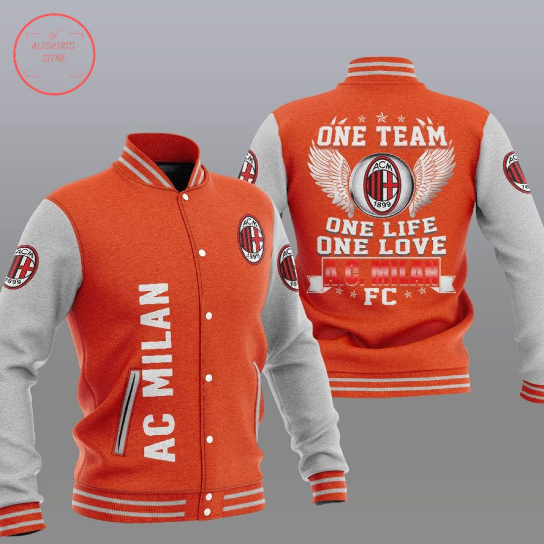 AC Milan One Team Varsity Baseball Jacket for Men & Women | Soccer Team Fan Gift