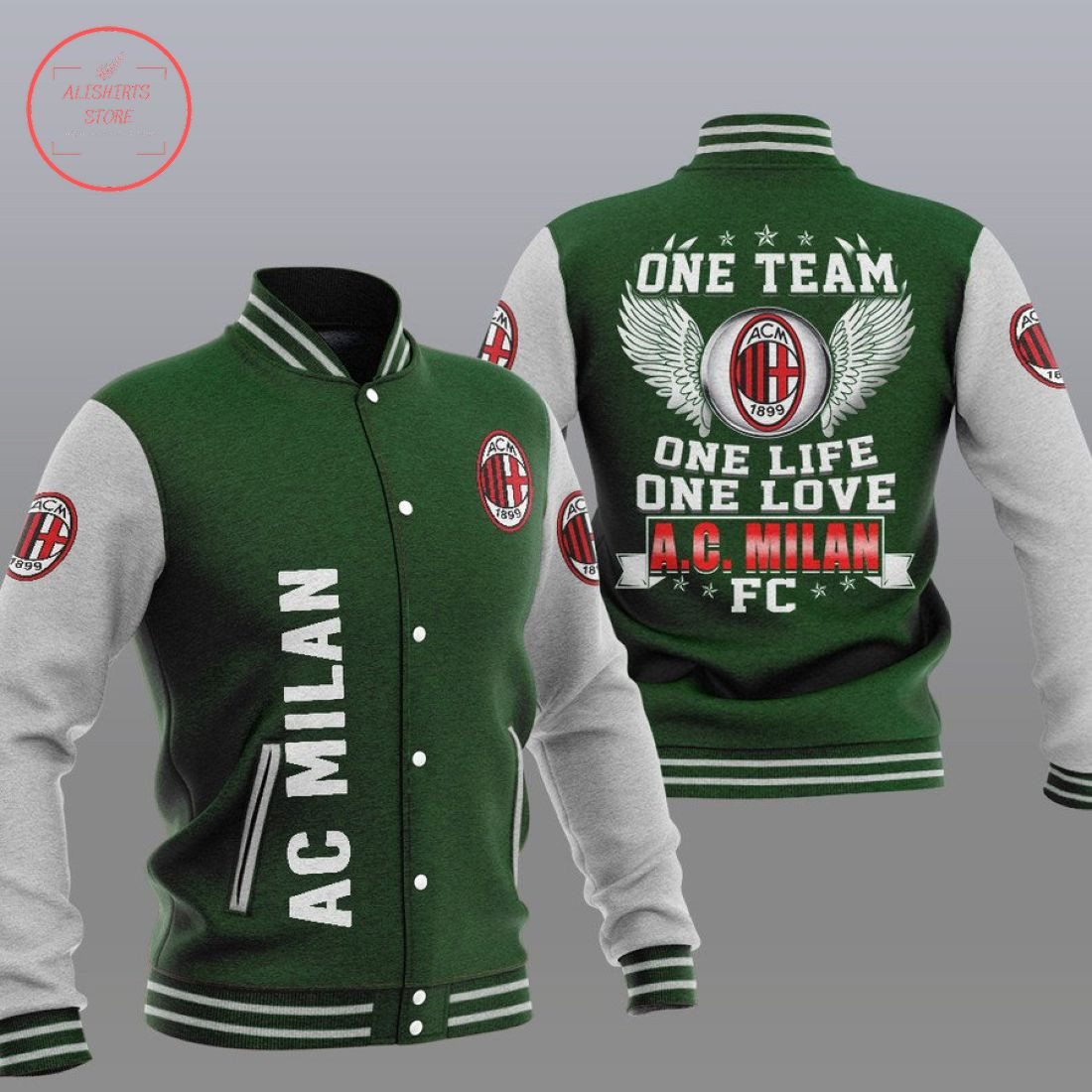 AC Milan One Team Varsity Baseball Jacket for Men & Women | Soccer Team Fan Gift