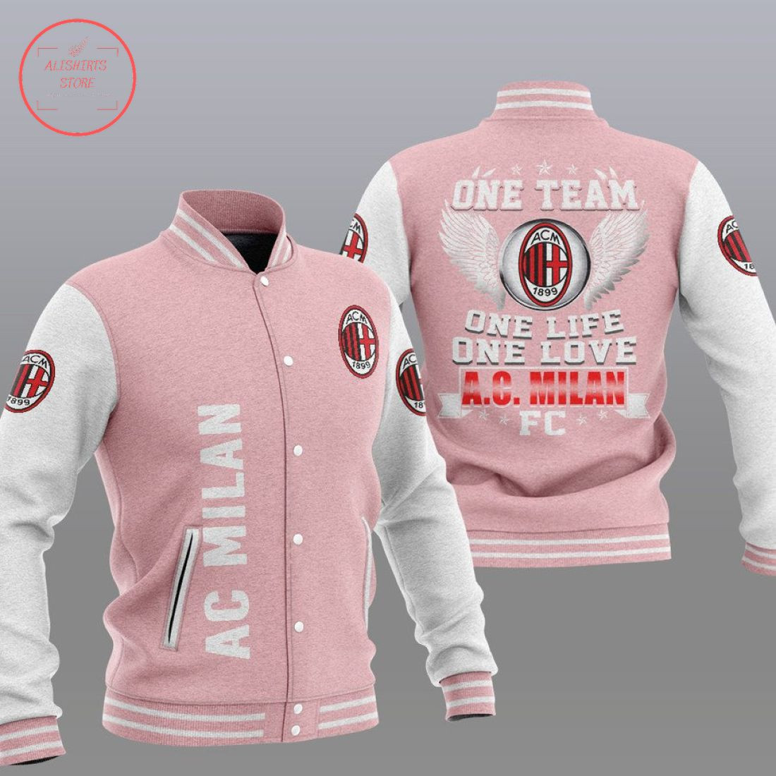 AC Milan Pink One Team Varsity Baseball Jacket for Men & Women | Soccer Team Fan Gift