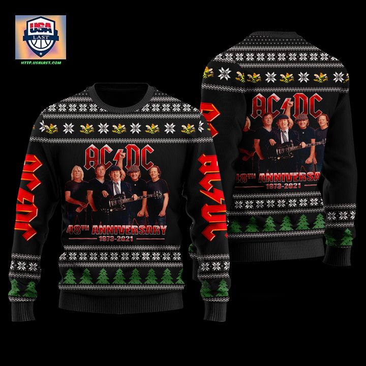 AC/DC Band Black 3D Faux Wool Ugly Sweater
