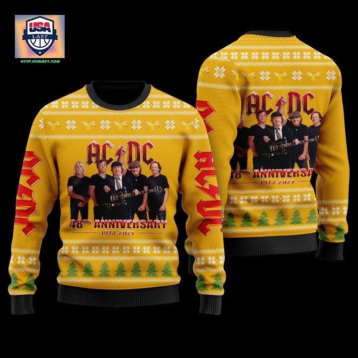 AC/DC Band Yellow 3D Faux Wool Christmas Sweater