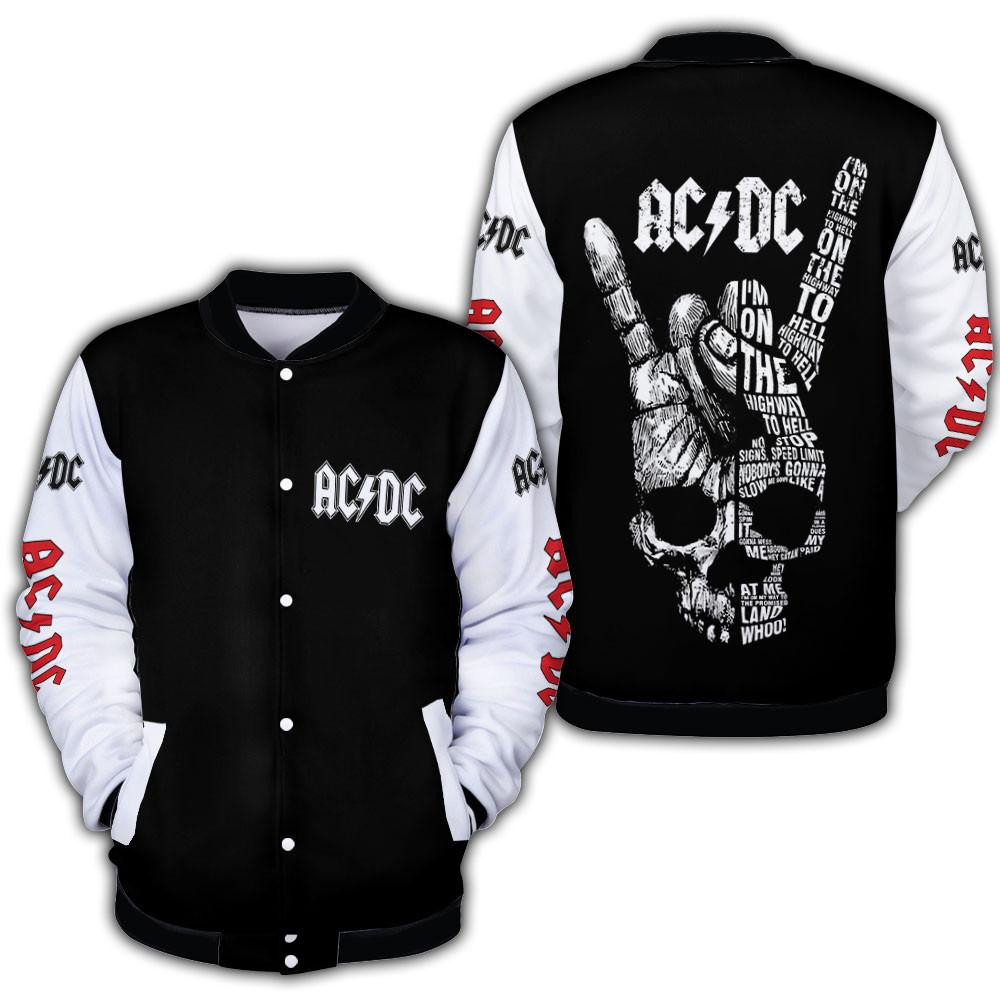 ACDC Highway To Hell Rock Hand Skull Baseball Jacket for Men & Women | Music Fan Gift