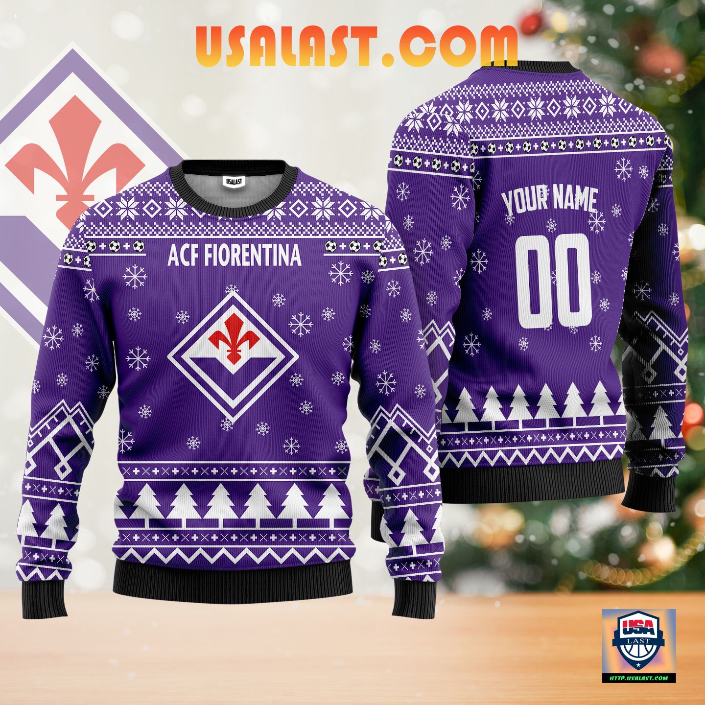 ACF Fiorentina Personalized Ugly Christmas Sweater Blue Version