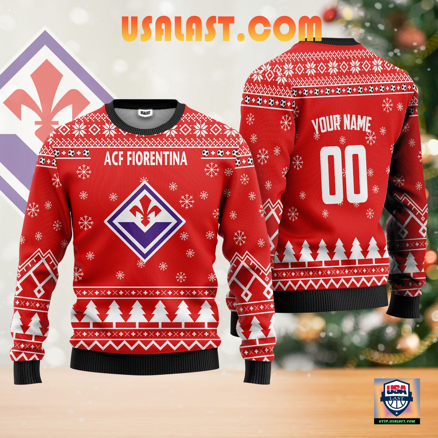 ACF Fiorentina Personalized Ugly Christmas Sweater Red Version