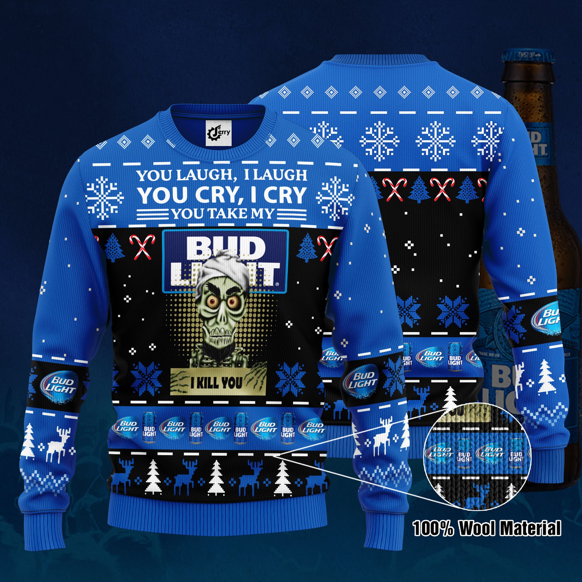 Achmed You Laugh I Laugh You Cry I Cry You Take My Bud Light I Kill You Ugly Christmas Sweater, Hoodie, Zip Hoodie, Bomber Jacket