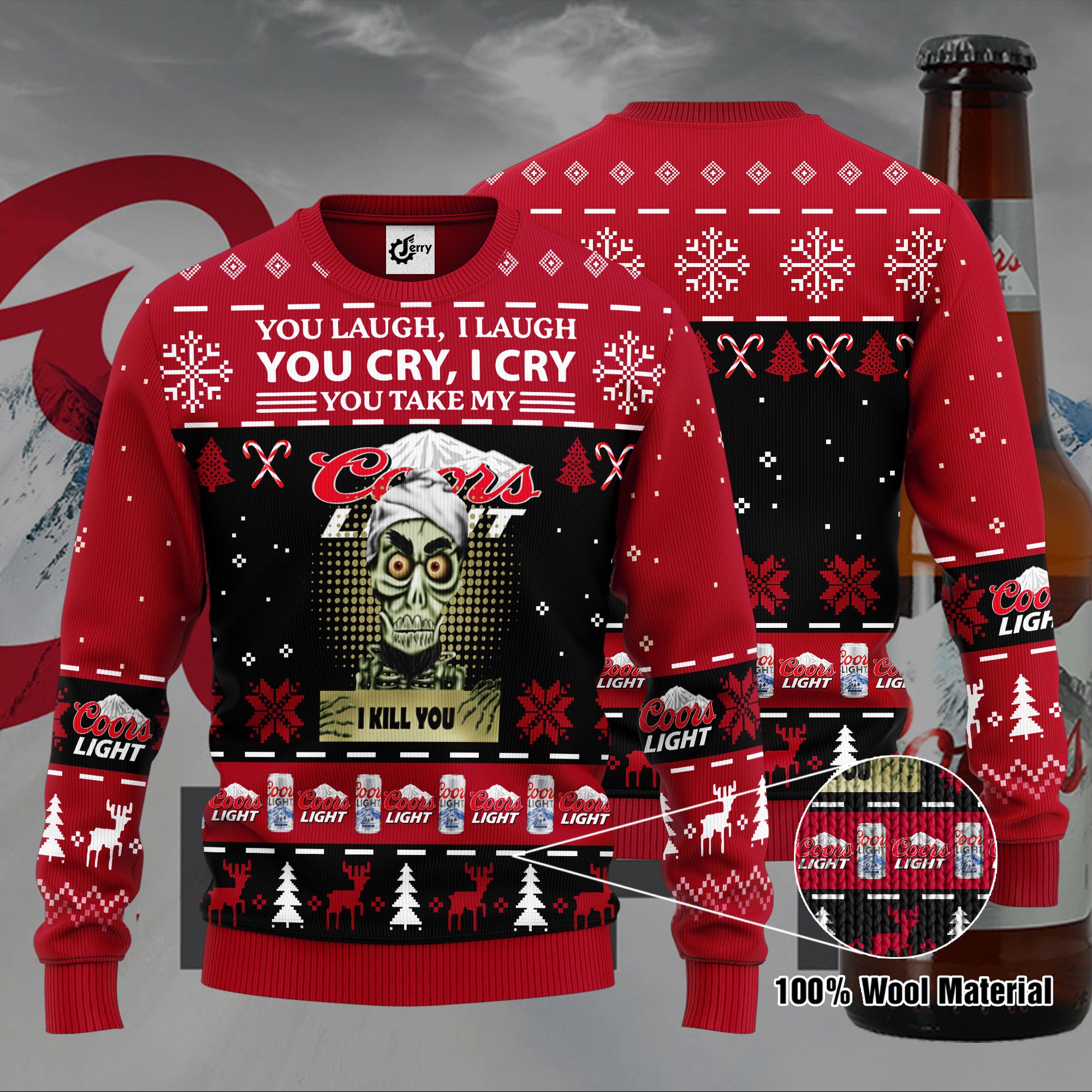 Achmed You Laugh I Laugh You Cry I Cry You Take My Coors Light I Kill You Ugly Christmas Sweater, Hoodie, Zip Hoodie, Bomber Jacket