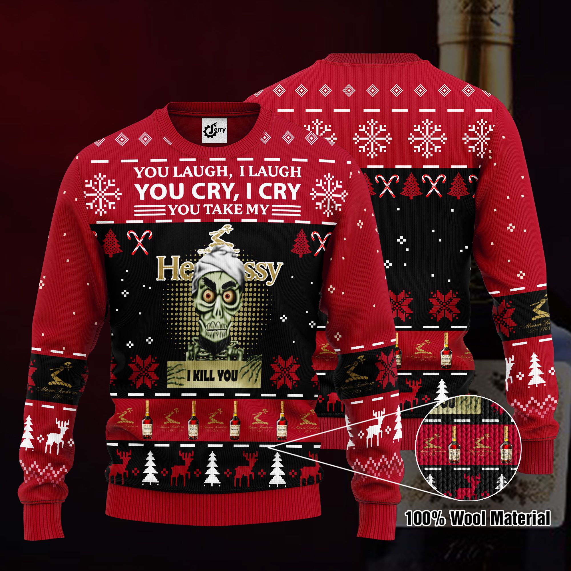 Achmed You Laugh I Laugh You Cry I Cry You Take My Hennessy I Kill You Ugly Christmas Sweater, Hoodie, Zip Hoodie, Bomber Jacket