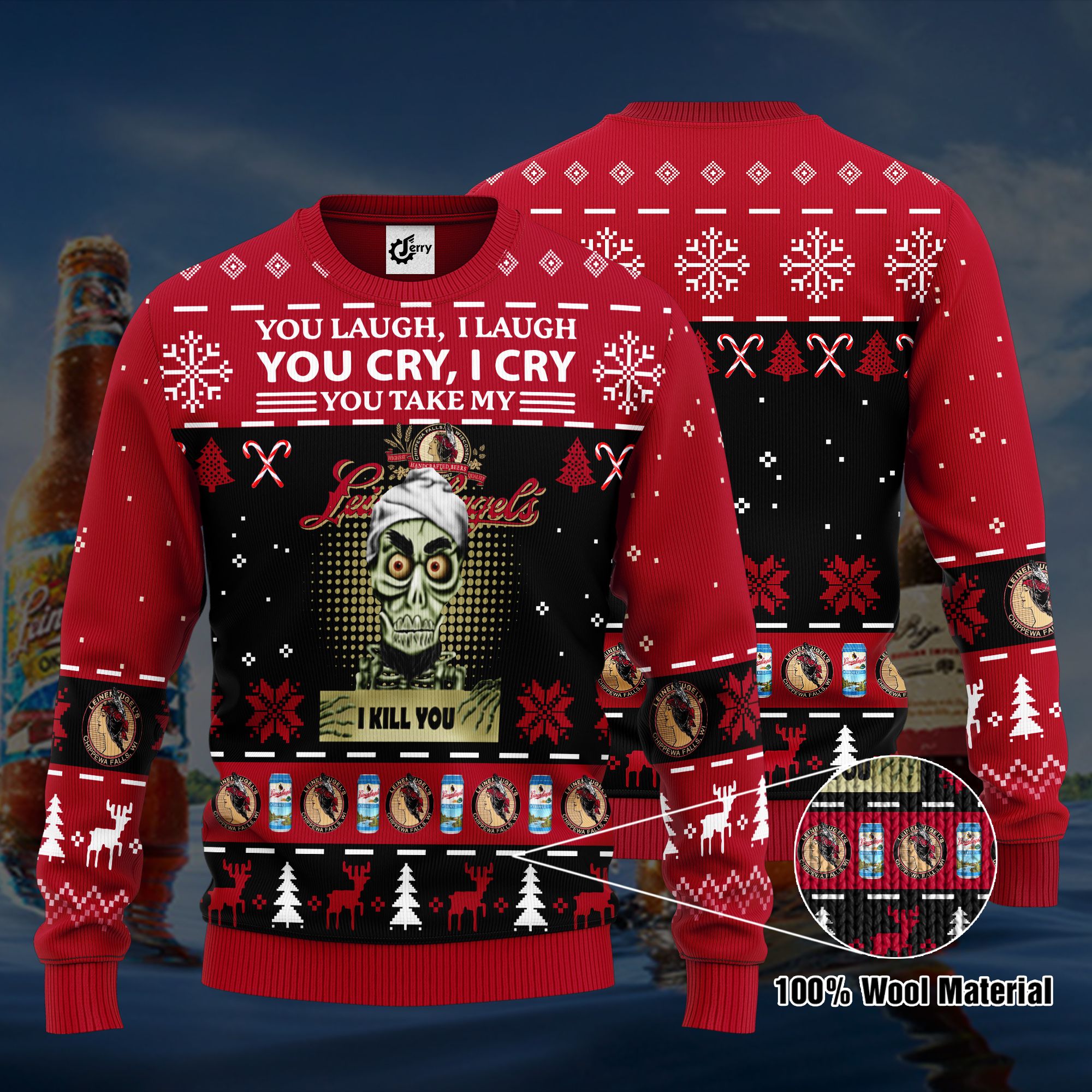 Achmed You Laugh I Laugh You Cry I Cry You Take My Leinenkugels I Kill You Ugly Christmas Sweater, Hoodie, Zip Hoodie, Bomber Jacket