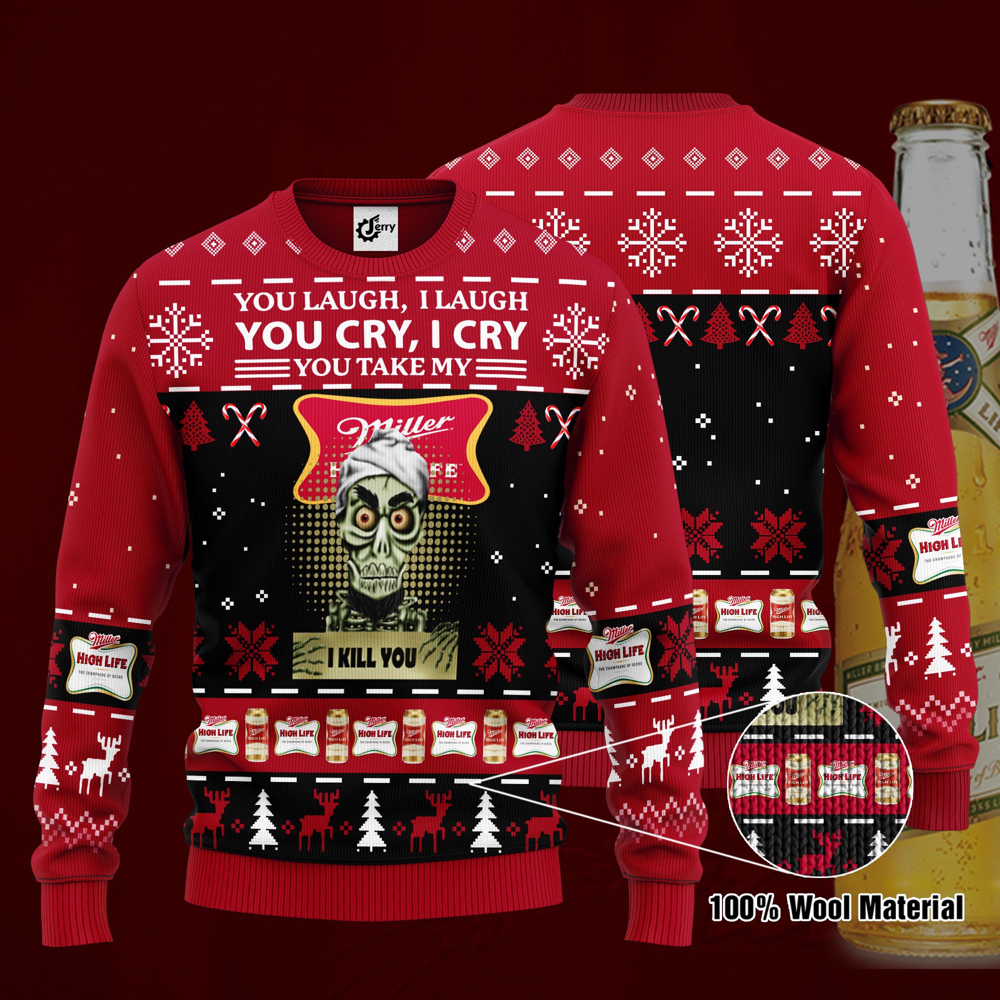 Achmed You Laugh I Laugh You Cry I Cry You Take My Miller High Life I Kill You Ugly Christmas Sweater, Hoodie, Zip Hoodie, Bomber Jacket