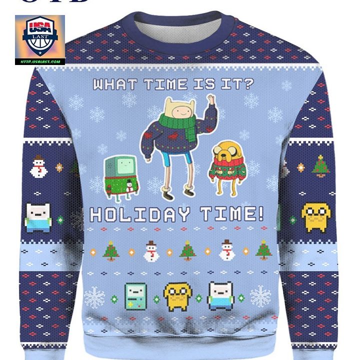 Adventure Time Christmas Time What Time Is It Holiday Time Ugly 3D Sweater