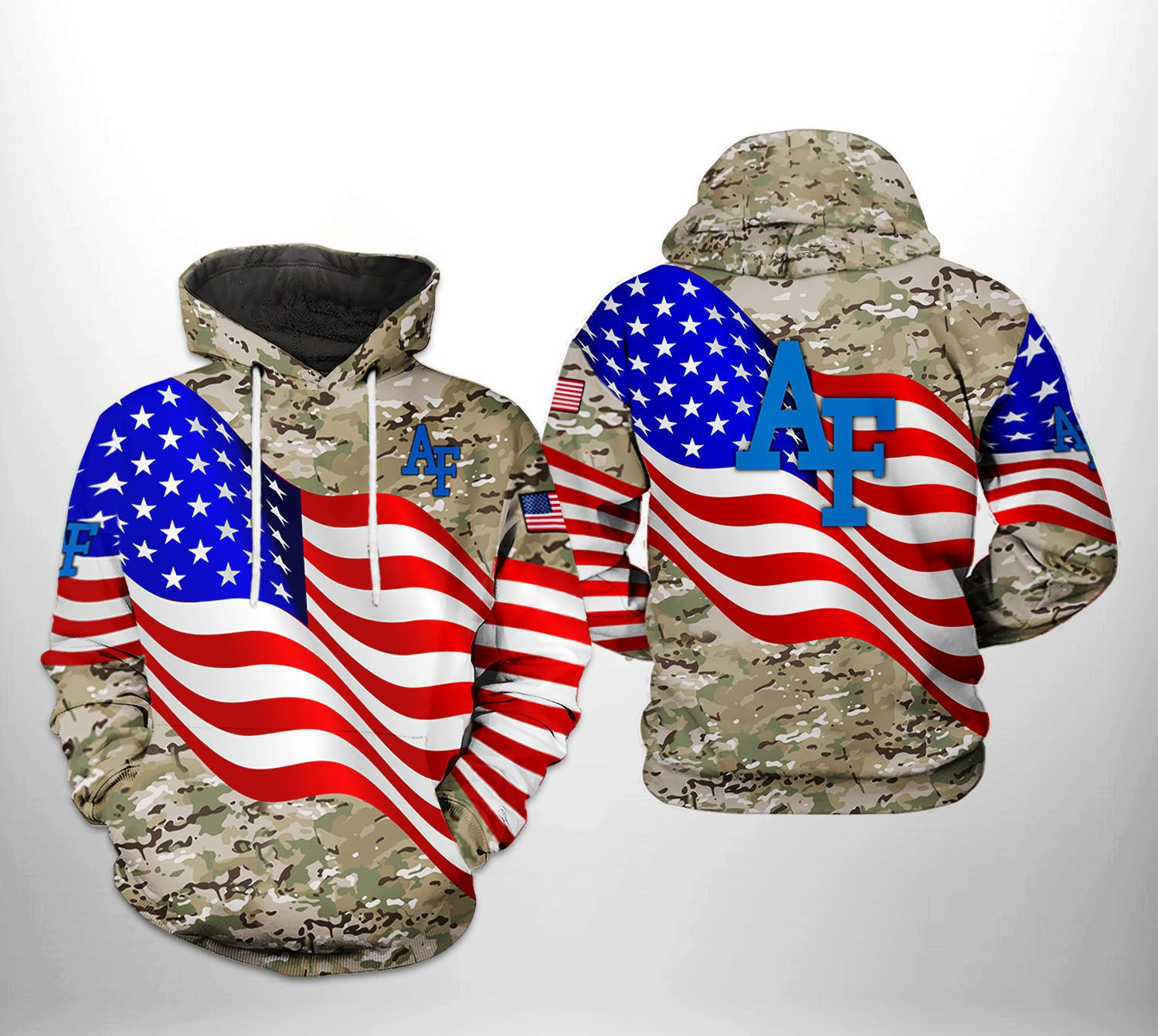 Air Force Falcons NCAA US Flag Camo Veteran 3D All Over Print Hoodie & Zip Hoodie