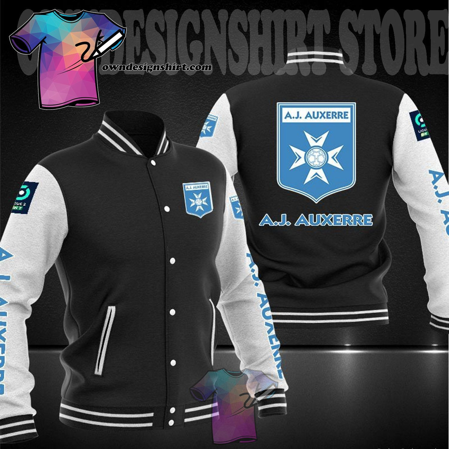 AJ Auxerre Varsity Baseball Jacket for Men & Women | Soccer Team Fan Gift
