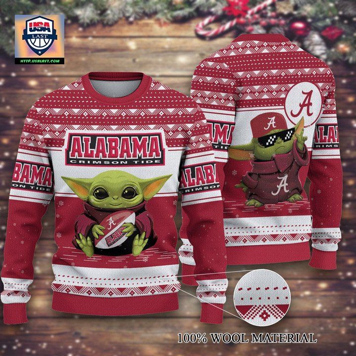 Alabama Crimson Baby Yoda Tide Merry Christmas Knitted Ugly Sweater