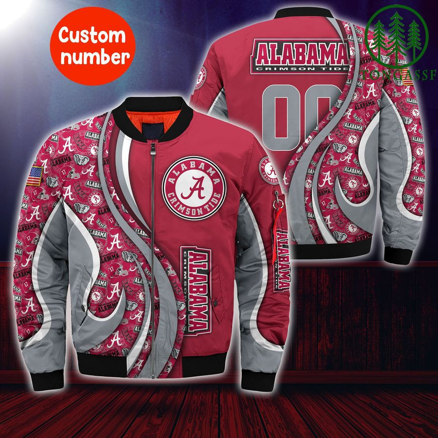Alabama Crimson Tide Personalized Name Number Bomber Jacket | NCAA College Team Jacket for Men & Women | Sports Fan Gift