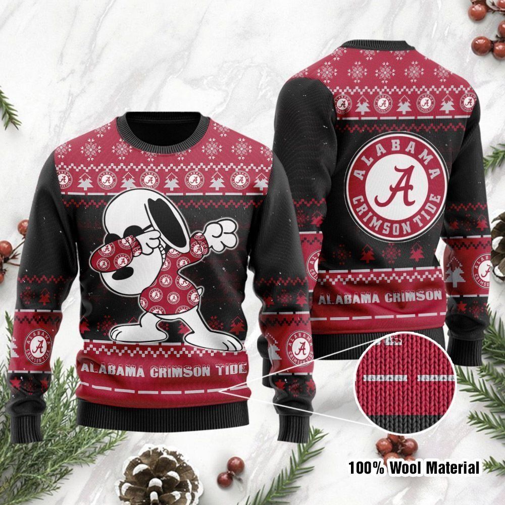 Alabama Crimson Tide Snoopy Dabbing Ugly Christmas Sweater Holiday Party Men Women Full Plus Size