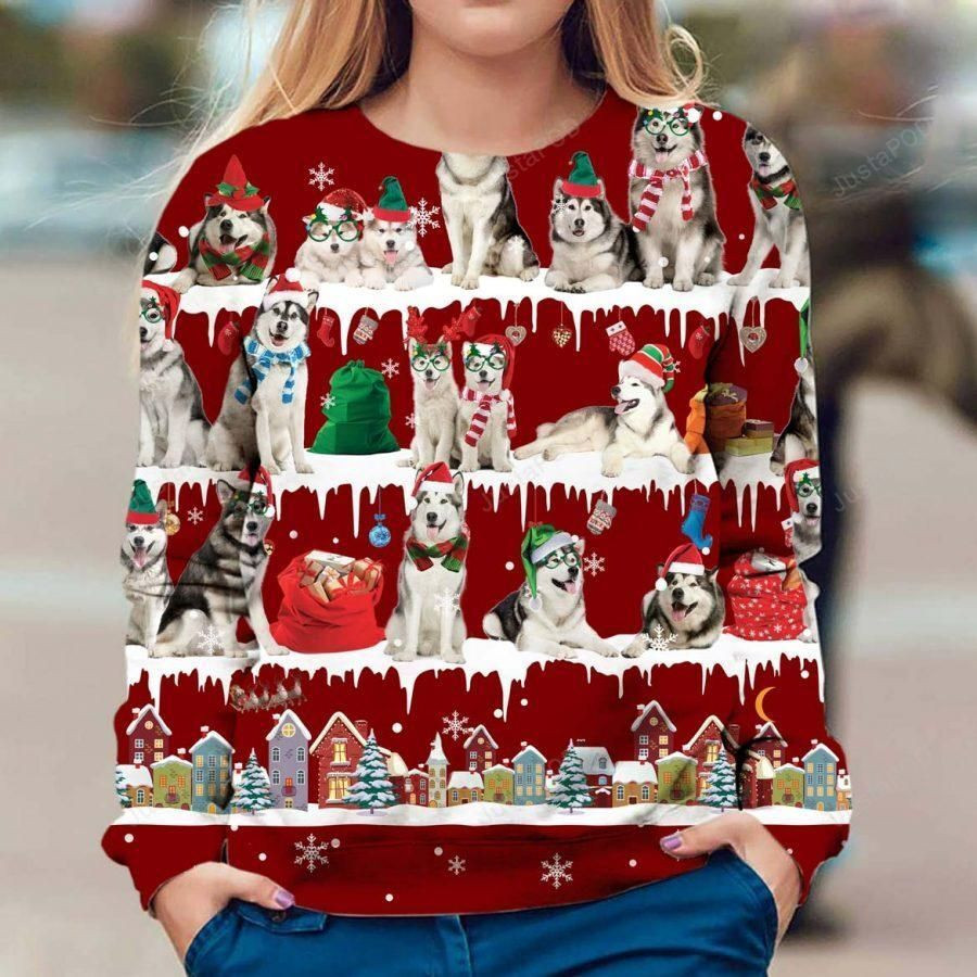 Alaskan Malamute Snow Christmas Ugly Christmas Sweater, Perfect Holiday Gift