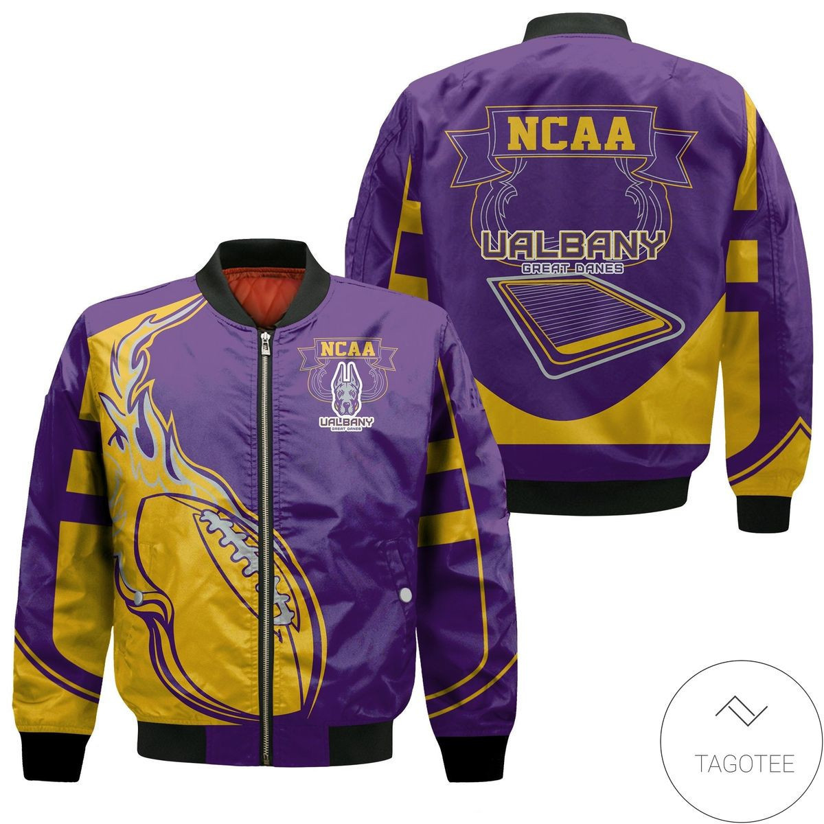 Albany Great Danes Fire Football Bomber Jacket | NCAA College Team Jacket for Men & Women | Sports Fan Gift