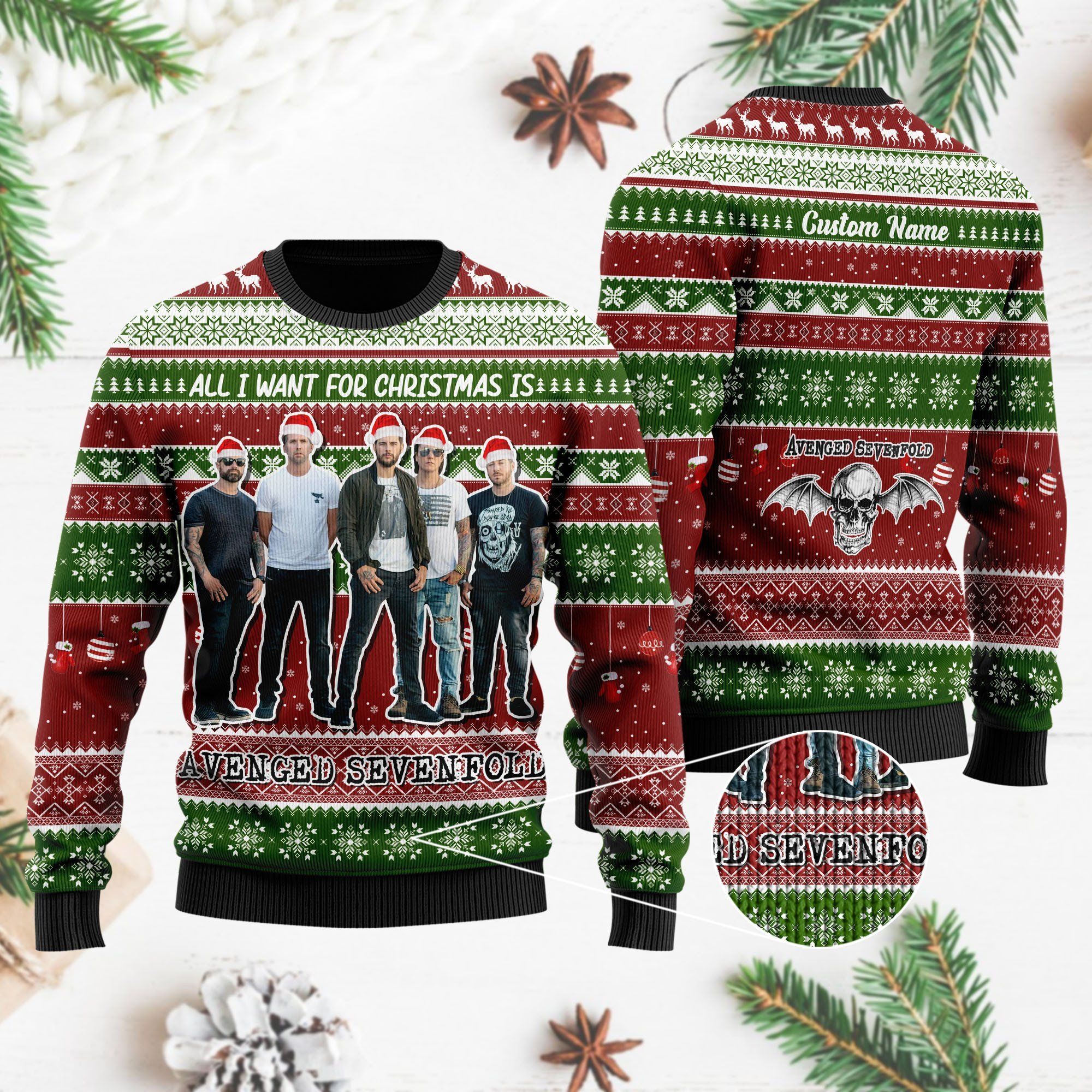 All I want for Christmas is Avenged Sevenfold Custom Name Xmas Ugly Christmas Sweater