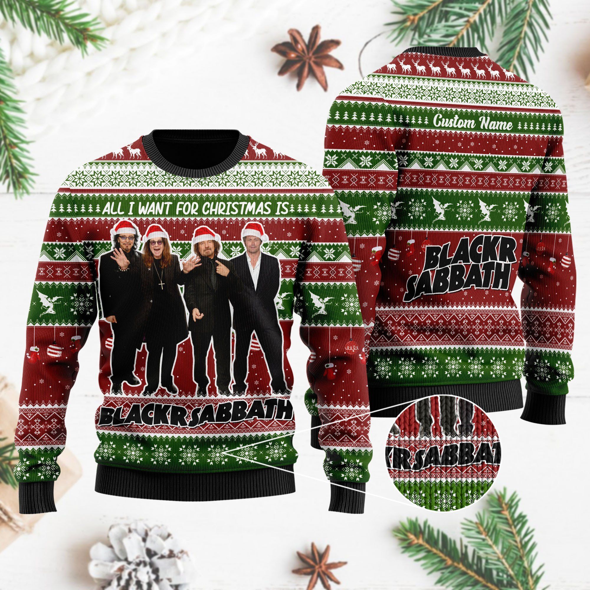 All I want for Christmas is Black Sabbath Custom Name Xmas Ugly Christmas Sweater