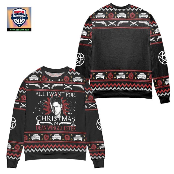 All I Want For Christmas Is Dean Winchester Supernatural Ugly Christmas Sweater Black