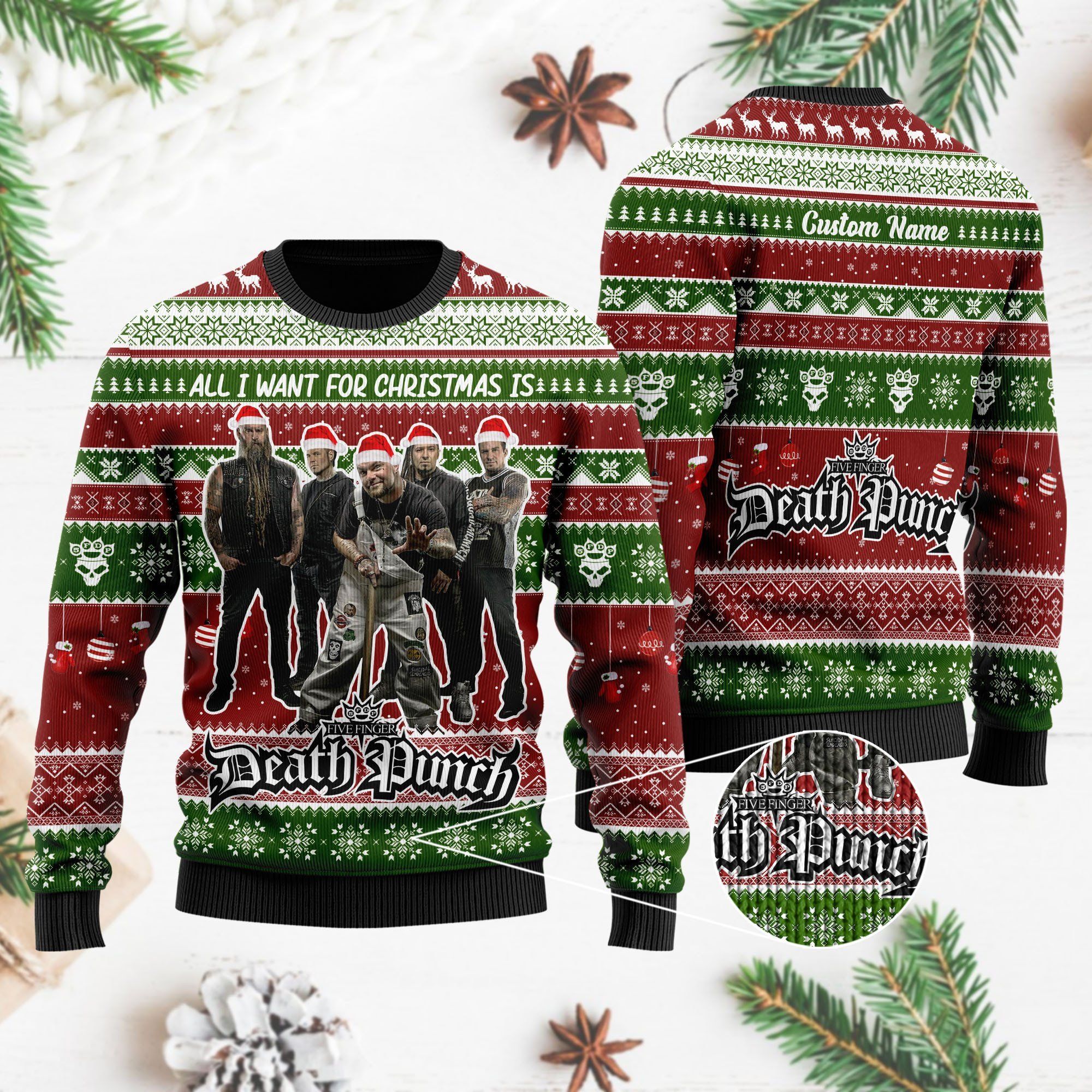 All I want for Christmas is Five Finger Death Punch Custom Name Xmas Ugly Christmas Sweater