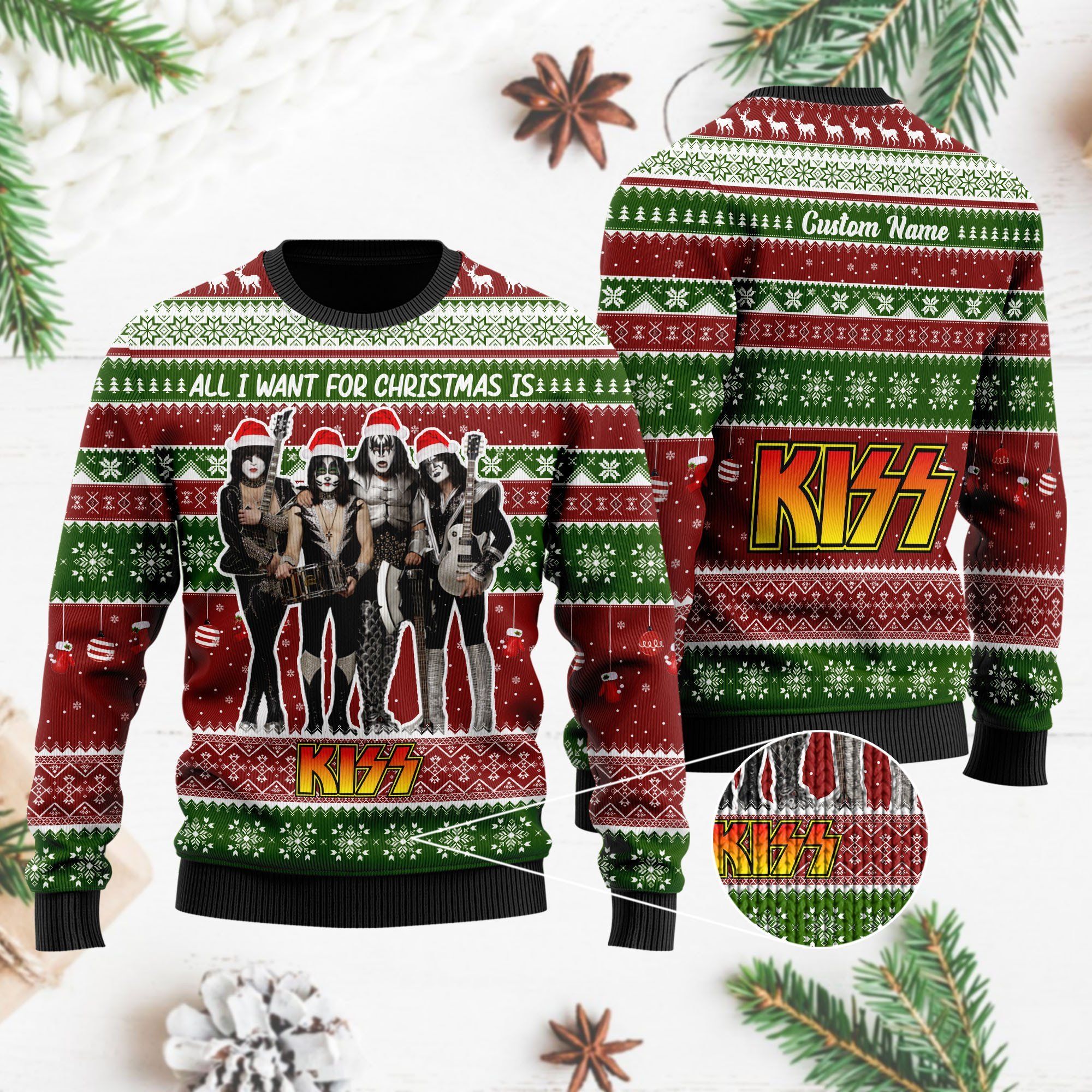 All I want for Christmas is Kiss Custom Name Xmas Ugly Christmas Sweater