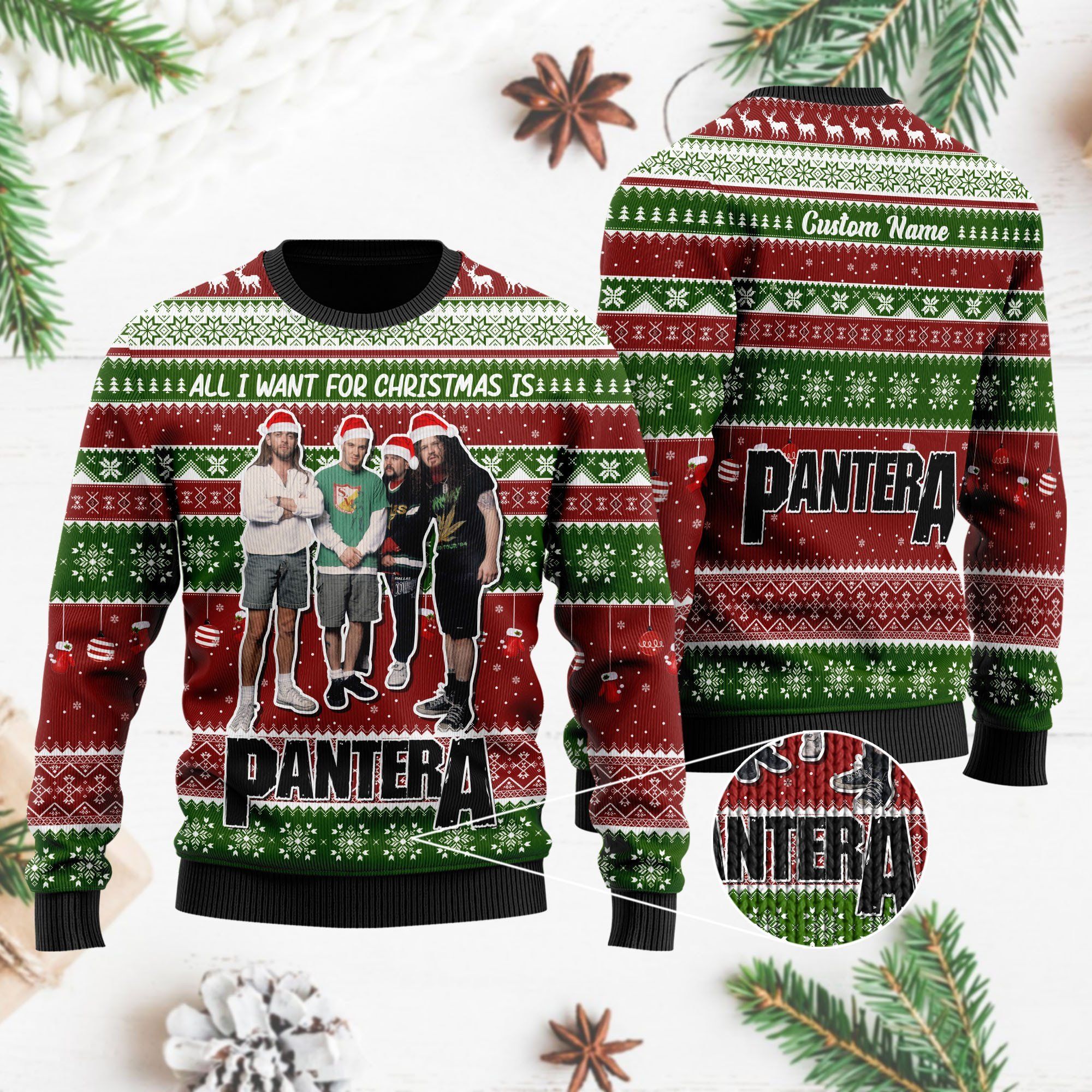 All I want for Christmas is Pantera Custom Name Xmas Ugly Christmas Sweater