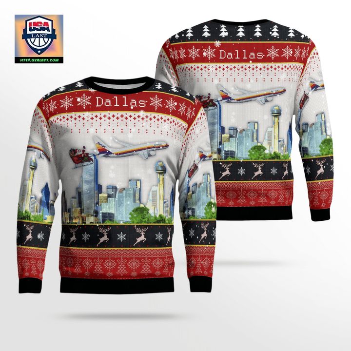 American Airlines Air Cal Heritage With Santa Over Dallas Christmas AOP Sweater