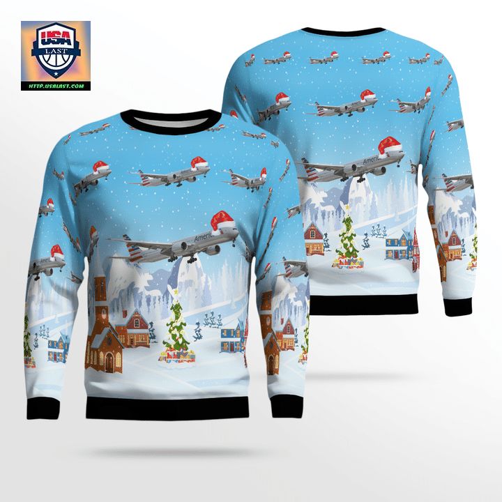 American Airlines Boeing 777-300ER Christmas Sweater 3D UA11