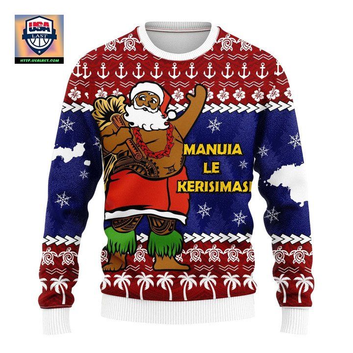 American Samoa Bchristmas Santa Claus Polynesian Knitted Long-Sleeved Sweater A24