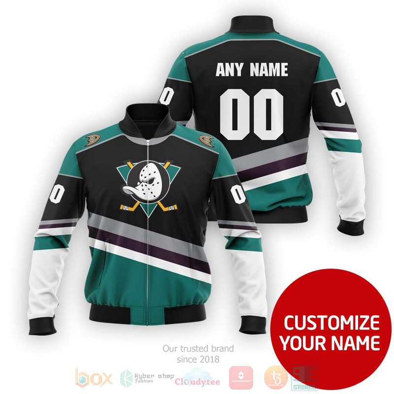 Anaheim Ducks Personalized Name Number Black Green Bomber Jacket | NHL Team Jacket for Men & Women | Hockey Fan Gift