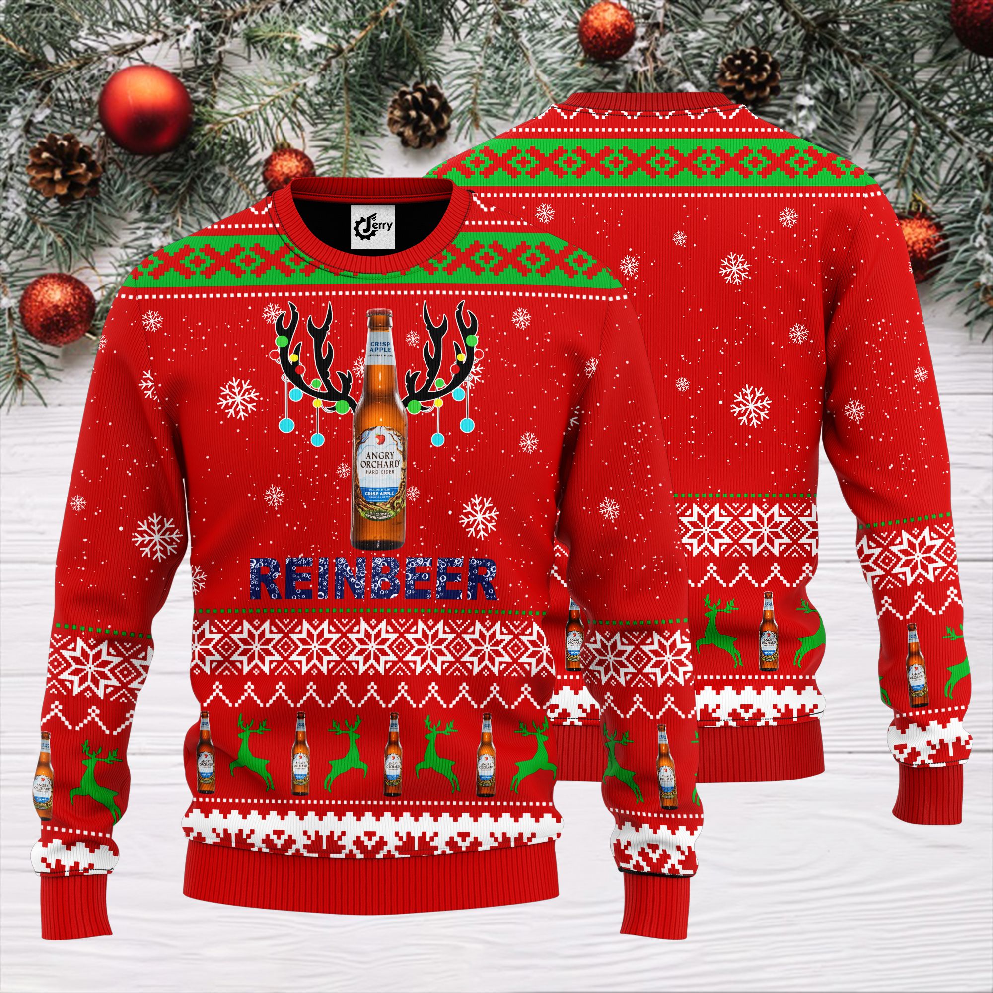 Angry Orchard Reinbeer Ugly Christmas Sweater