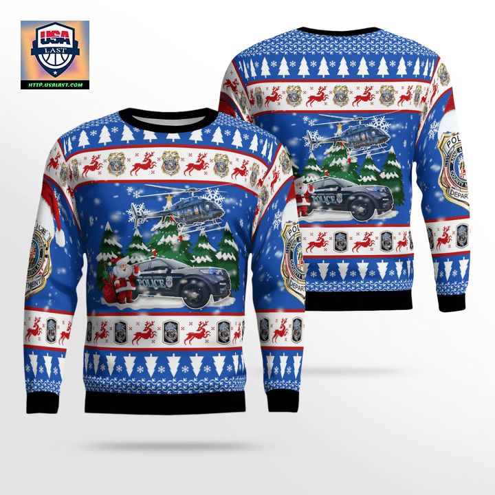 Anne Arundel County Maryland Anne Arundel County Police Department Car And Bell 407 Helicopter Christmas Sweater 3D