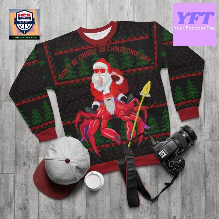 Anta Riding On A Crab Crustaceancore Dont Be Crabby On Day 3d Ugly Christmas Sweater