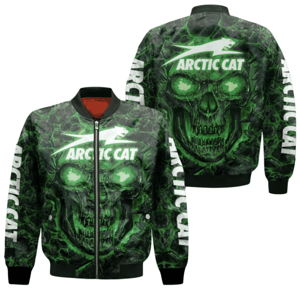 Arctic Cat Green Flame Skull 3D Jersey Bomber Jacket | Workwear Jacket for Men & Women | Worker Gift