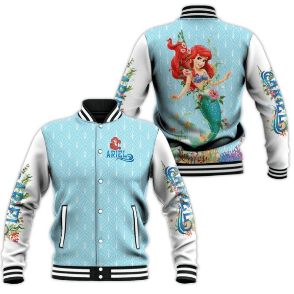 Ariel The Little Mermaid Disney Cartoon Baseball Jacket for Men & Women | Cartoon Fan Gift