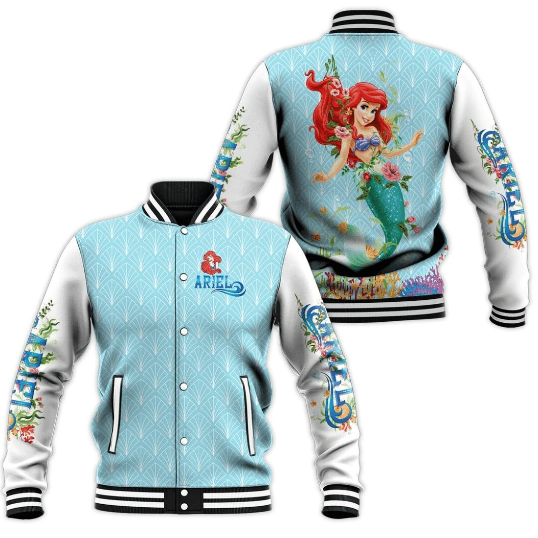 Ariel The Little Mermaid Disney Cartoon Baseball Jacket for Men & Women | Cartoon Fan Gift