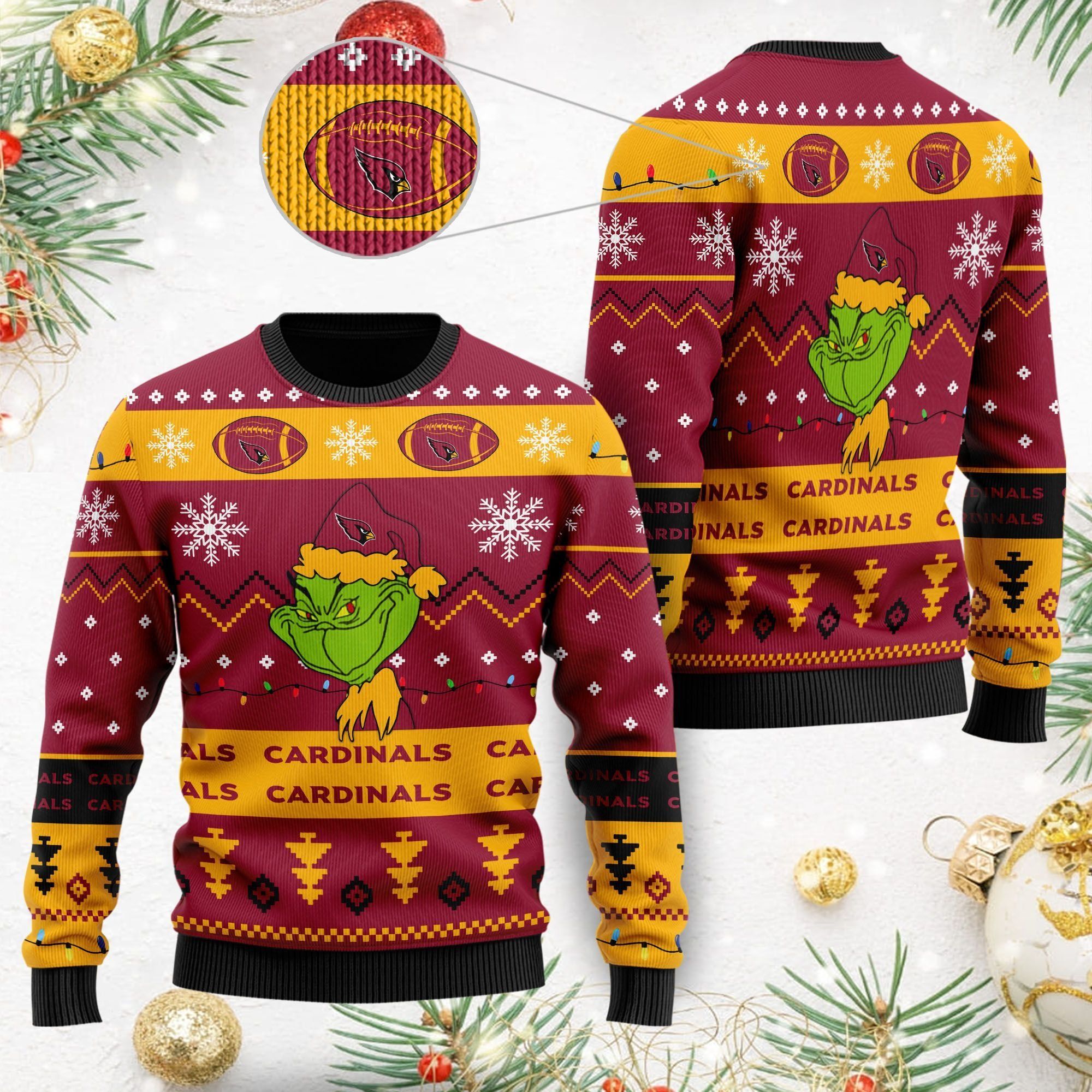 Arizona Cardinals American NFL Football Team Logo Cute Grinch 3D Men And Women Ugly Christmas Sweater For Sport Lovers On Christmas Days