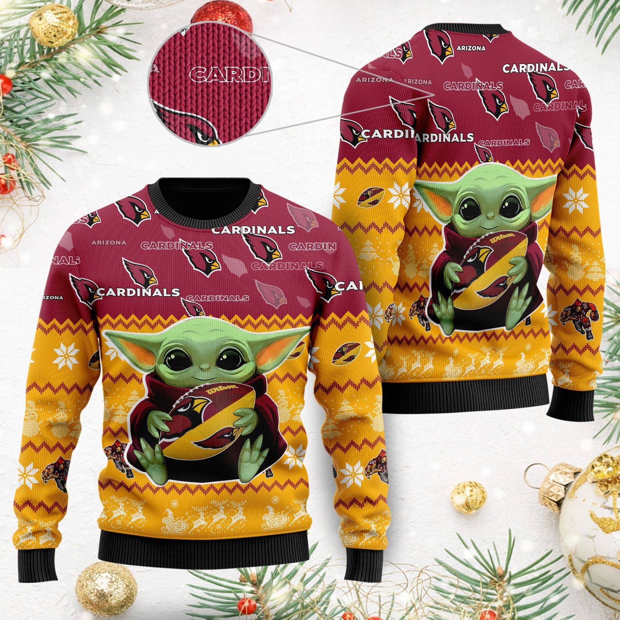 Arizona Cardinals Baby Yoda Ugly Christmas Sweater For American Football Fans