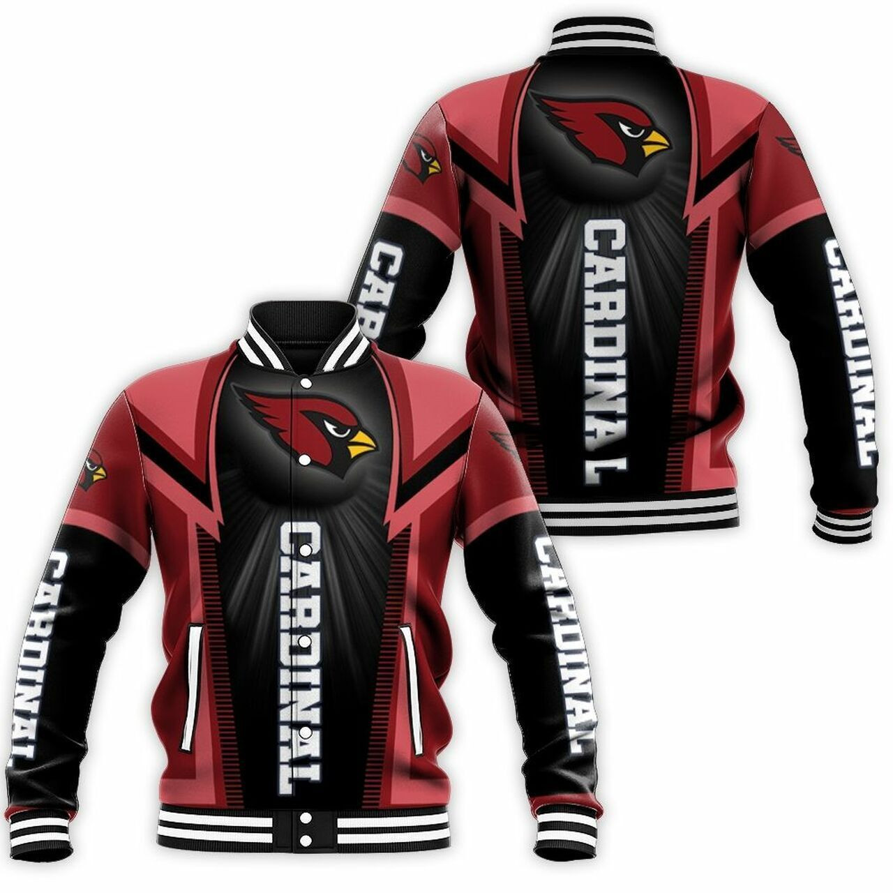 Arizona Cardinals Black Red Varsity Baseball Jacket for Men & Women | NFL Team Fan Gift