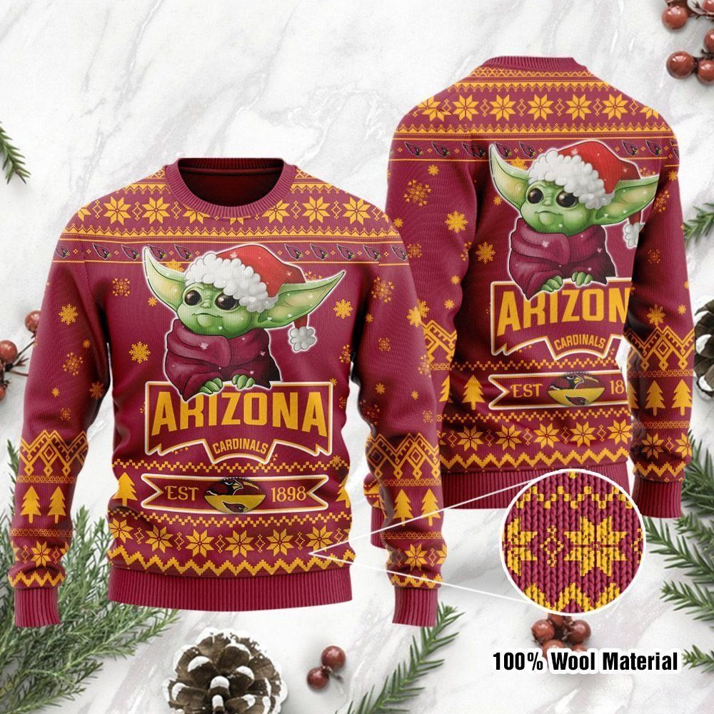 Arizona Cardinals Cute Baby Yoda Grogu Ugly Christmas Sweater Holiday Party Men Women Full Plus Size